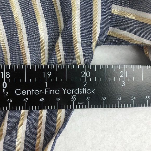Eva Franco Women's Size 6 Blue White Gold Lurex Striped Tie Front Blouse - Picture 5 of 11